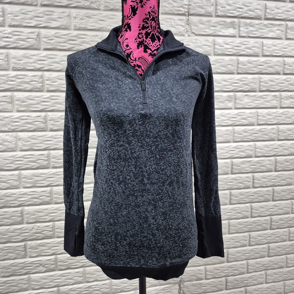 Lululemon Top Womens 2 4 XS Black Armory Running‎ 1/2 Zip Rest Less Thumbholes